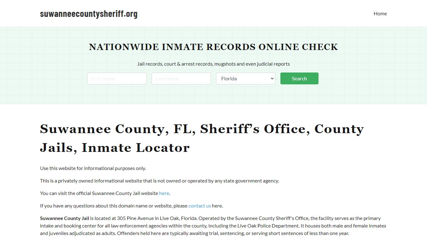 Suwannee County, FL, Sheriff Office, Jails, Inmate Search